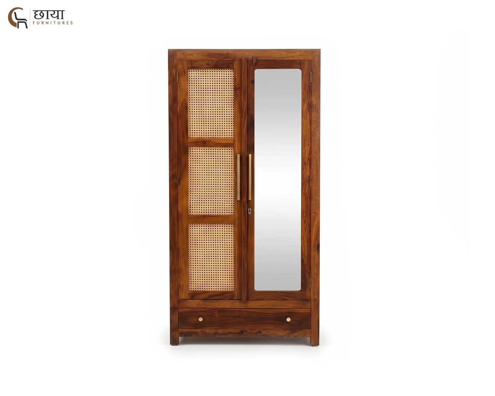 Rabel 2 Door Wardrobe With Mirror (Honey Finish) — 8