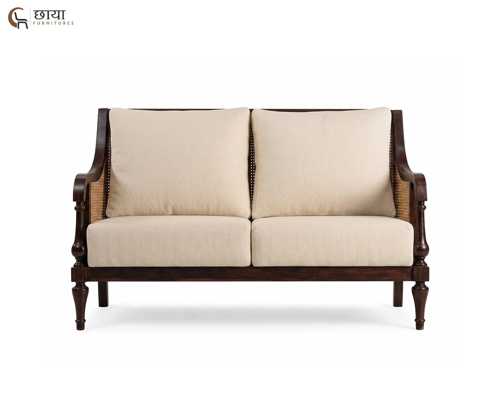 Meher 2 Seater Wooden Sofa (Walnut Finish) — 8