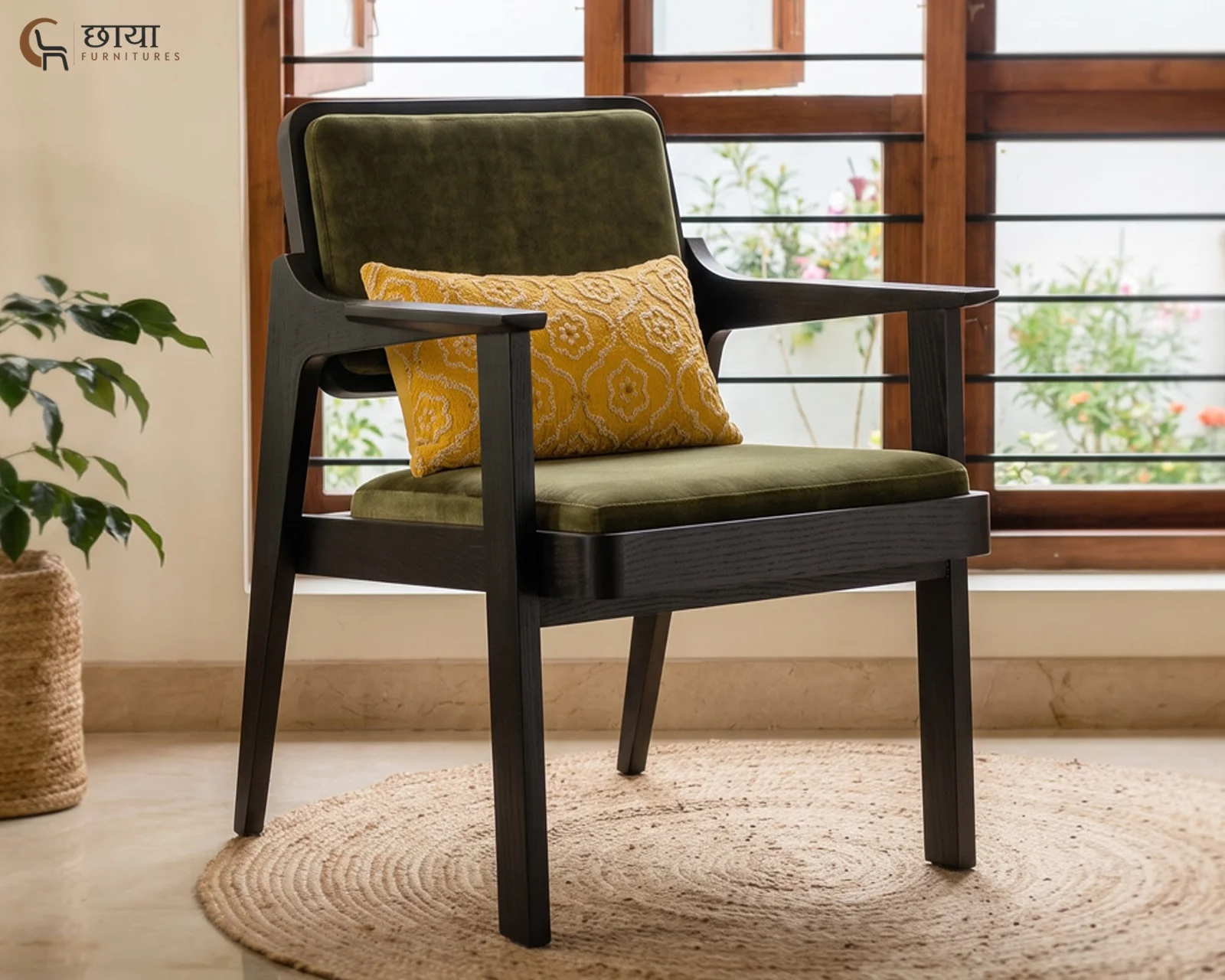 Saul Arm Chair (Black Finish, Green Velvet) — 11