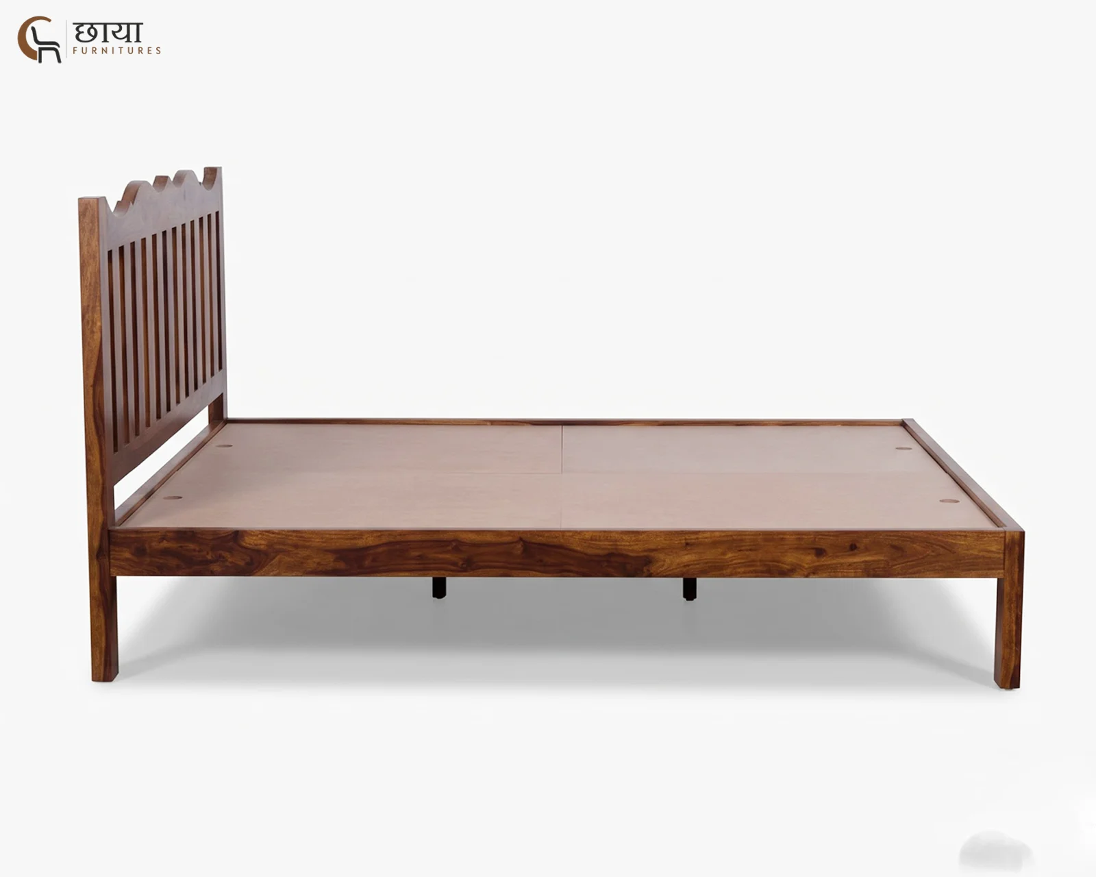 Davos Sheesham Wood Bed Without Storage (Queen Size, Honey Finish) — 2