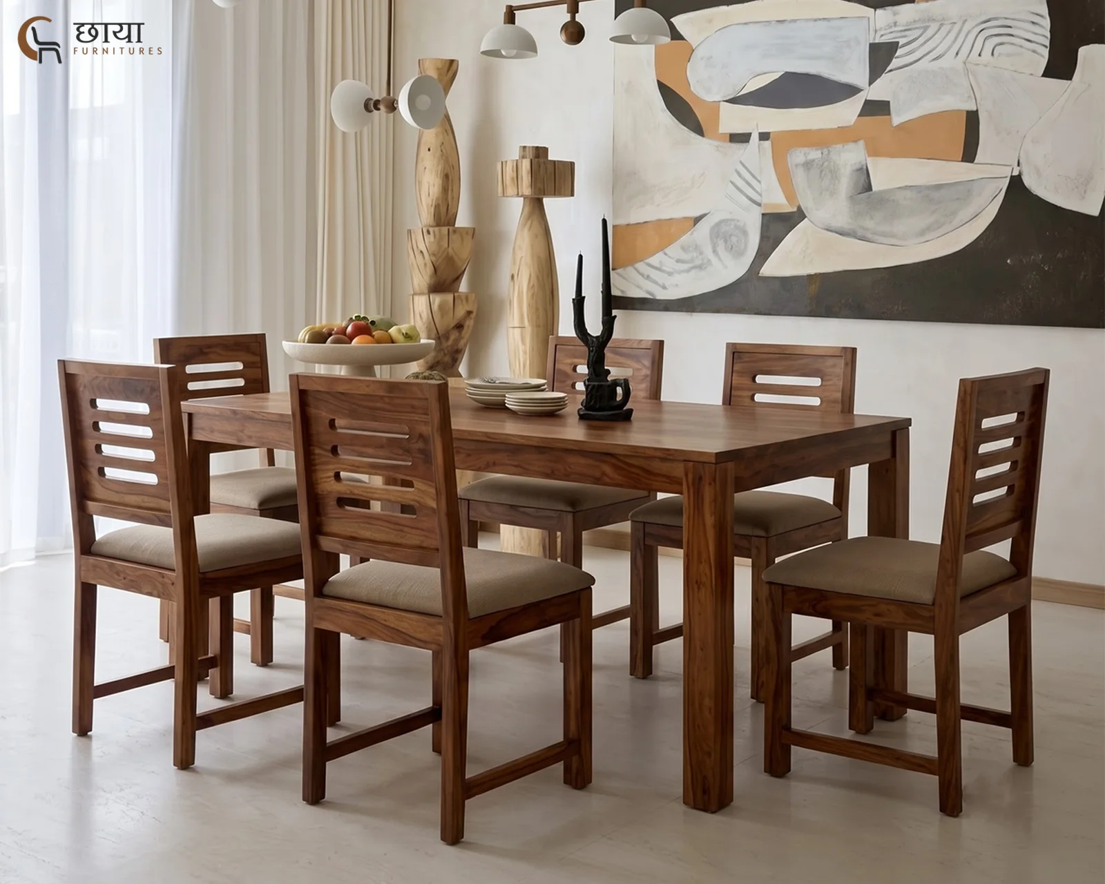 Velora 6 Seater Dining Table Set (Honey Finish) — 27