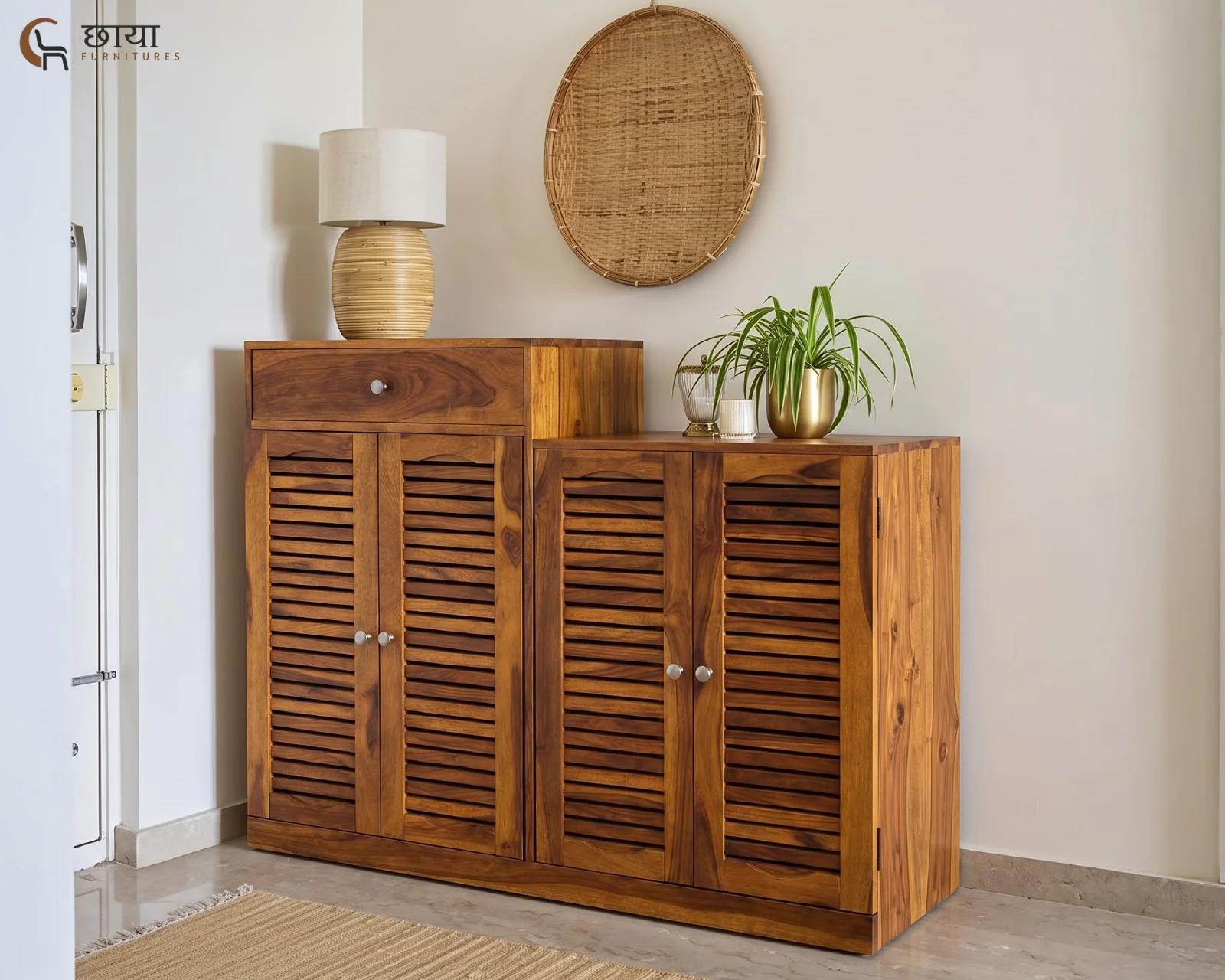 Belora Shoe Rack (Honey Finish) — front (2)