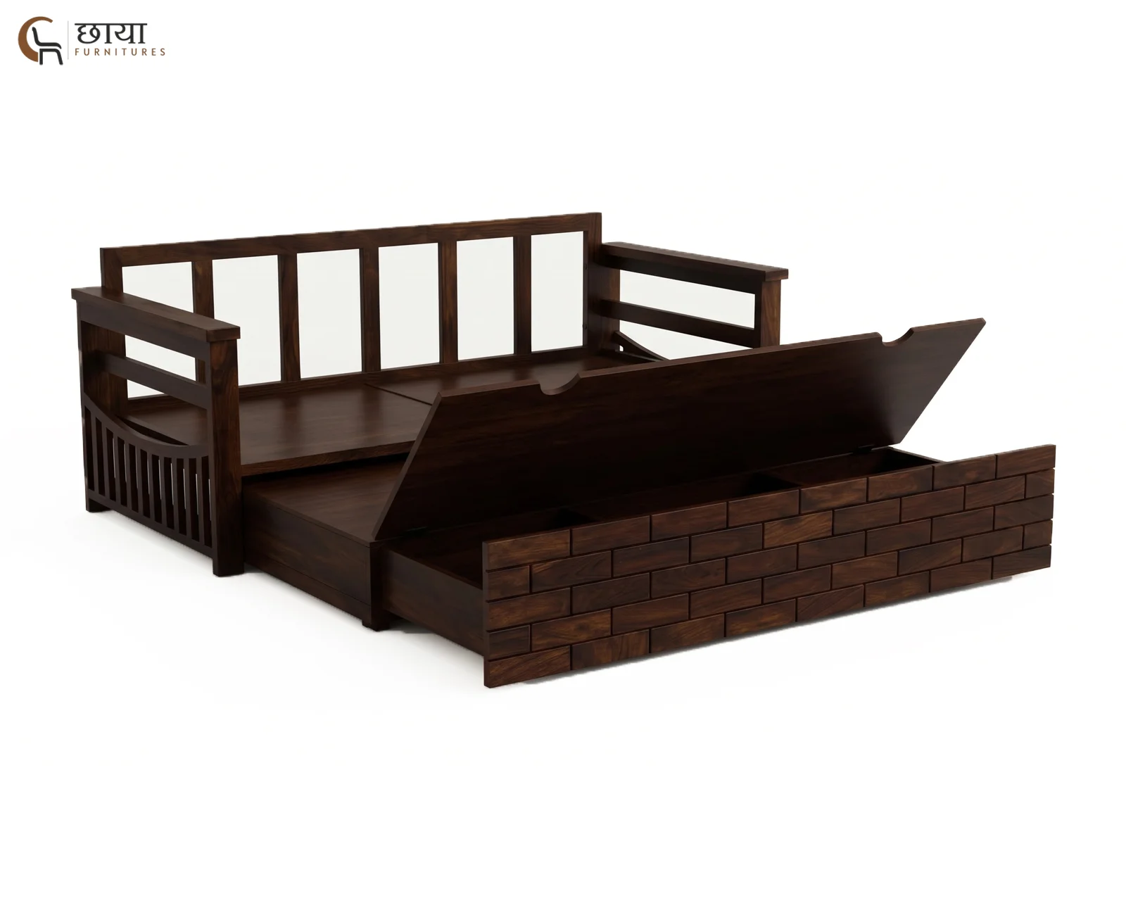 Varys Wooden Sofa Cum Bed (King Size, Walnut Finish) — 1