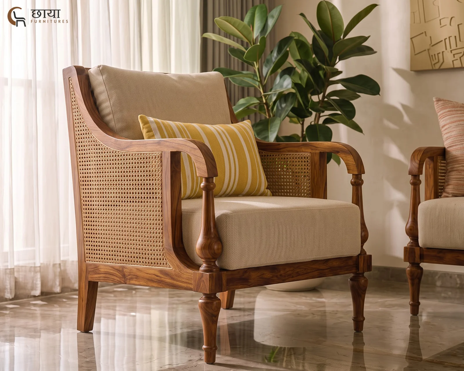 Meher 3+1+1 Wooden Sofa (Honey Finish) — 24