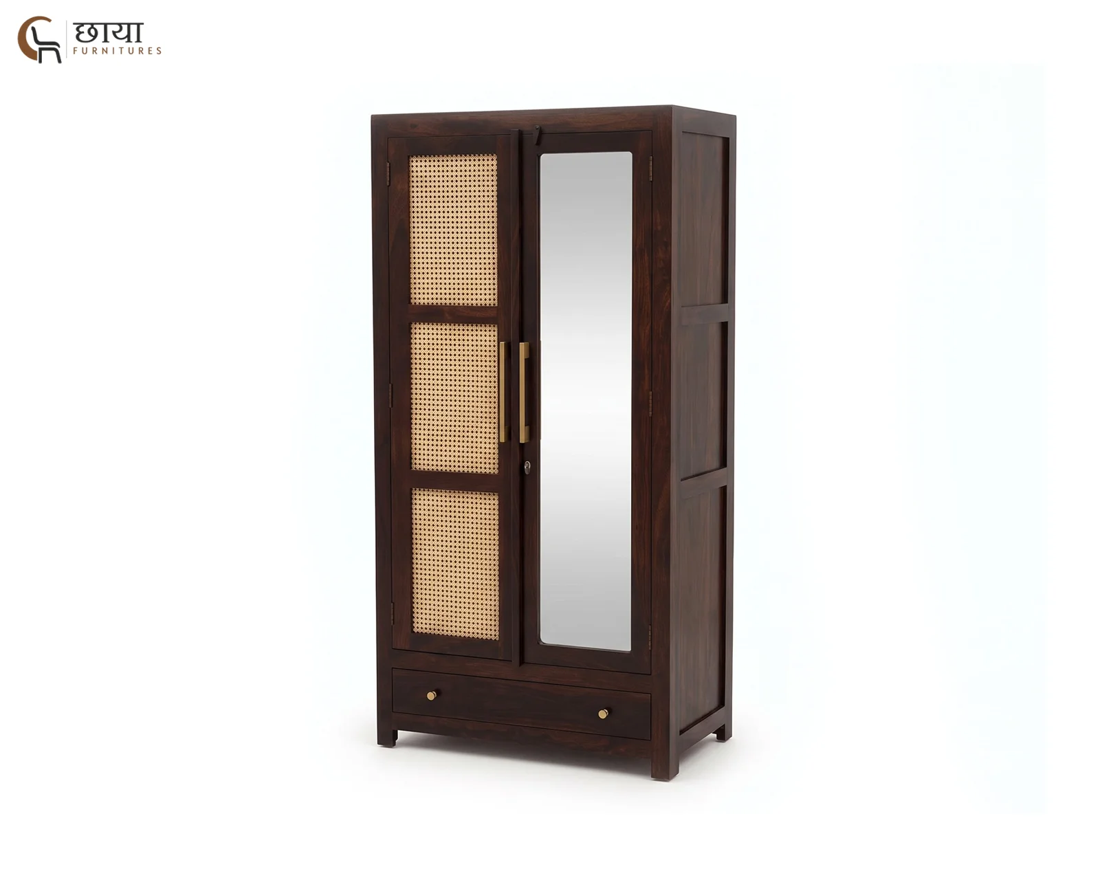 Rabel 2 Door Wardrobe With Mirror (Walnut Finish) — 3