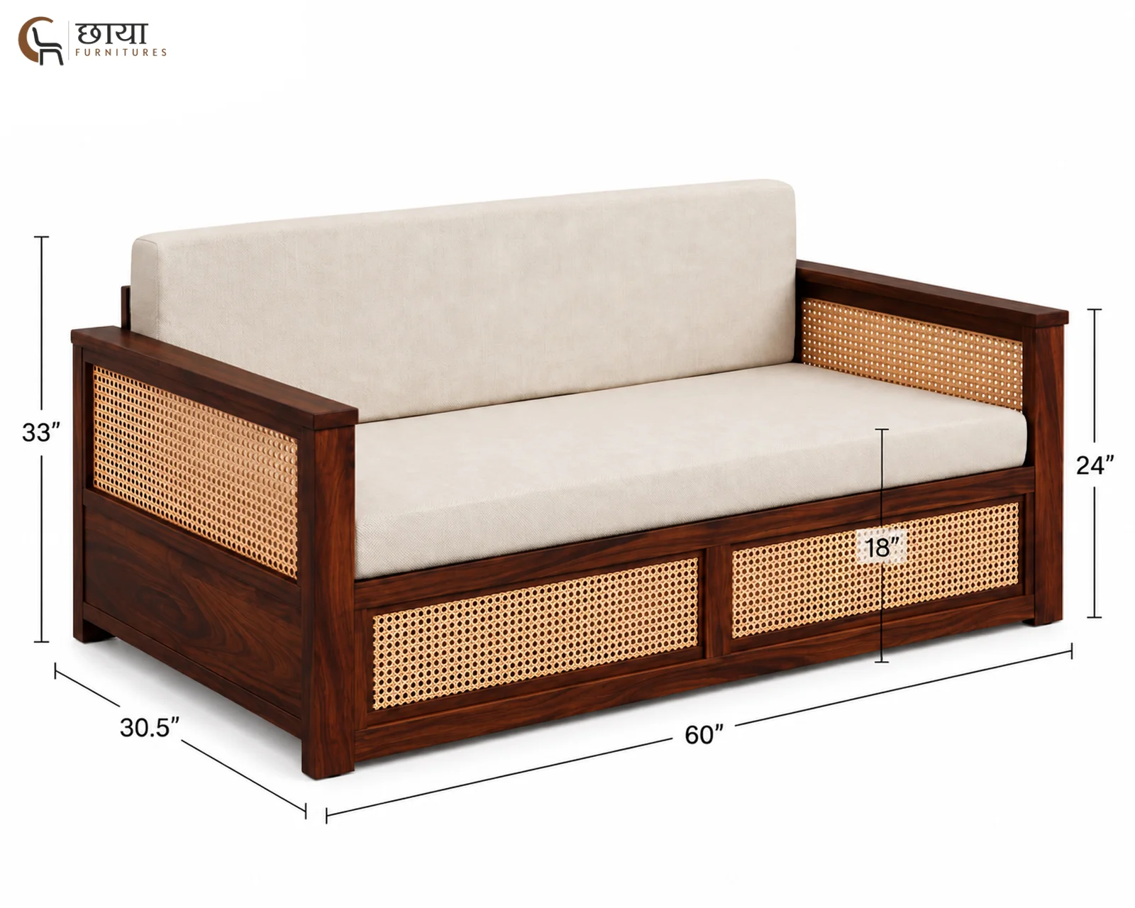 Marshal Wooden Sofa Cum Bed (Queen Size, Walnut Finish) — Queen Size (4)