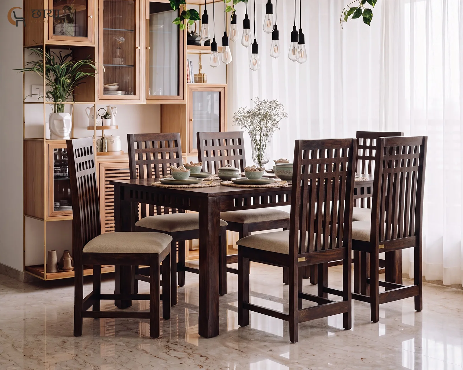 Haven 6 Seater Dining Table Set (Walnut Finish) — 7