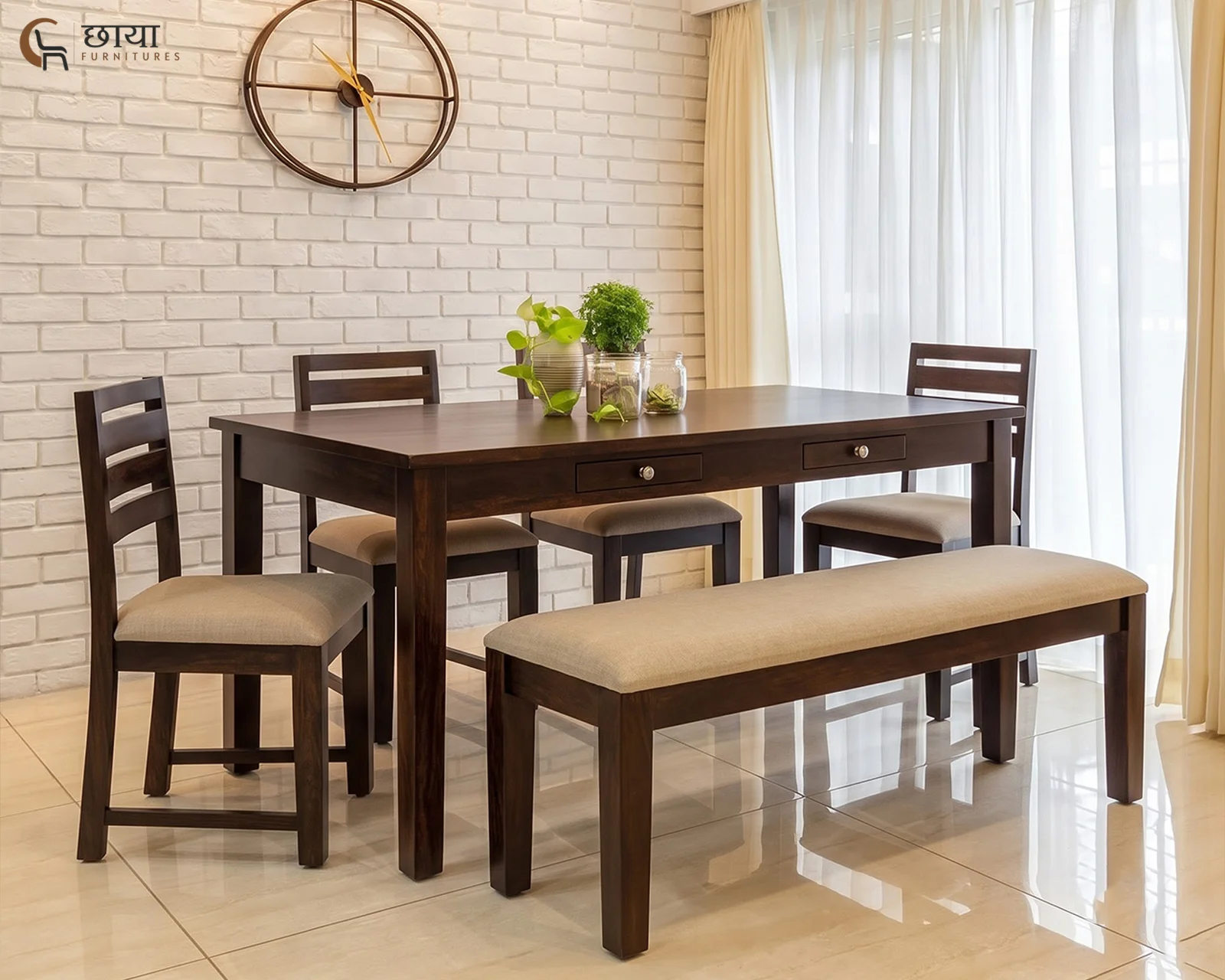 Riwaaz 6 Seater Dining Table Set (Walnut Finish) — 228