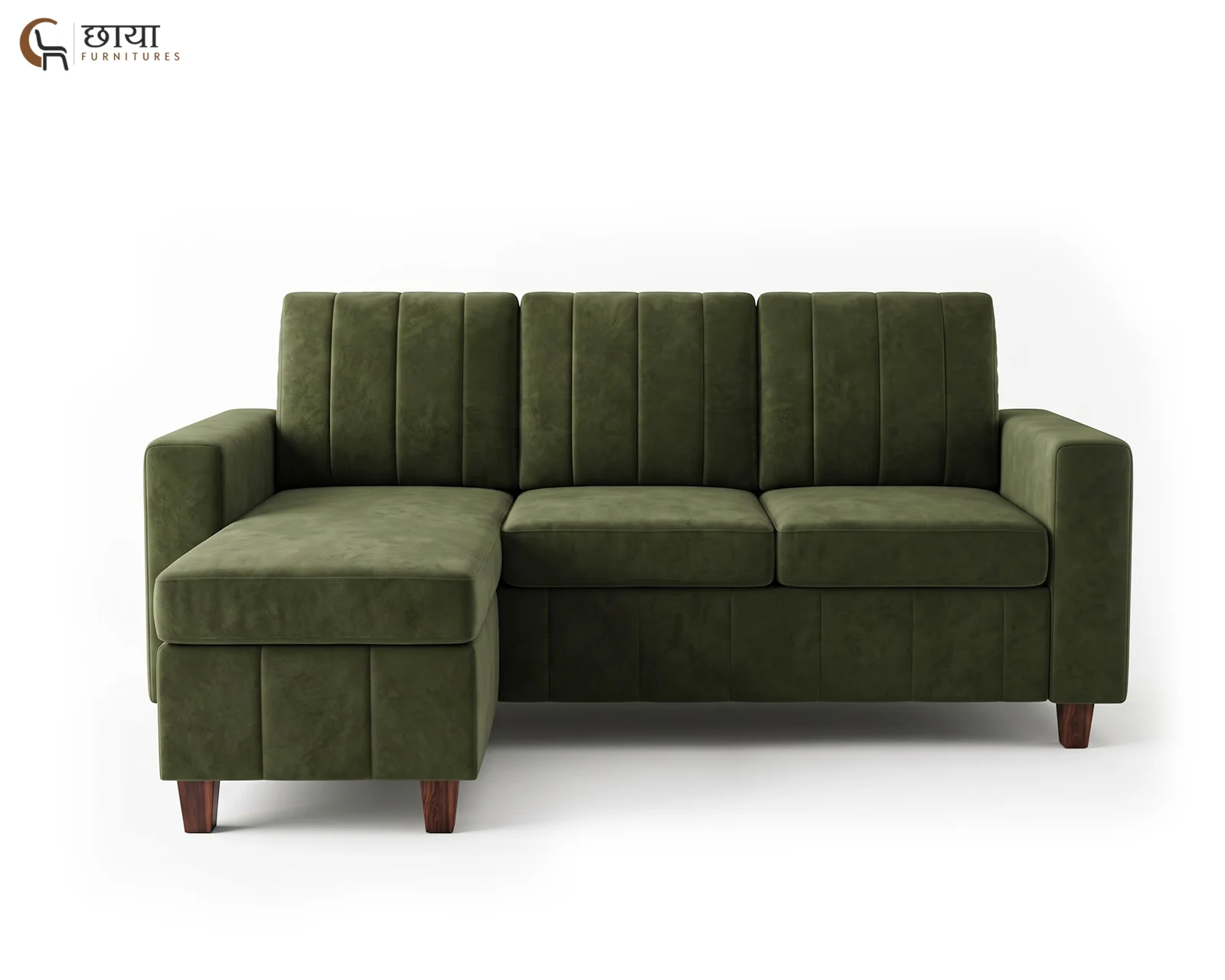 OMR L Shape Left Aligned Fabric Sofa (Green Velvet) — 1