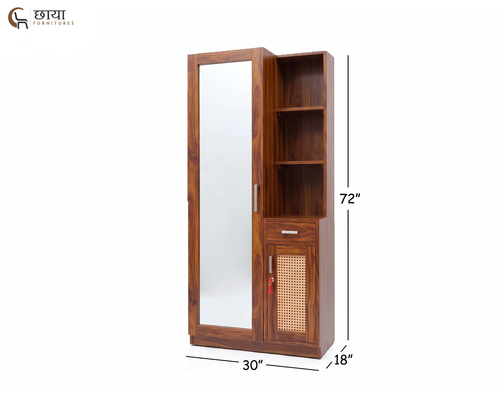 Aranya Sheesham Wood Dressing Table with Mirror (Honey Finish) — dim 1