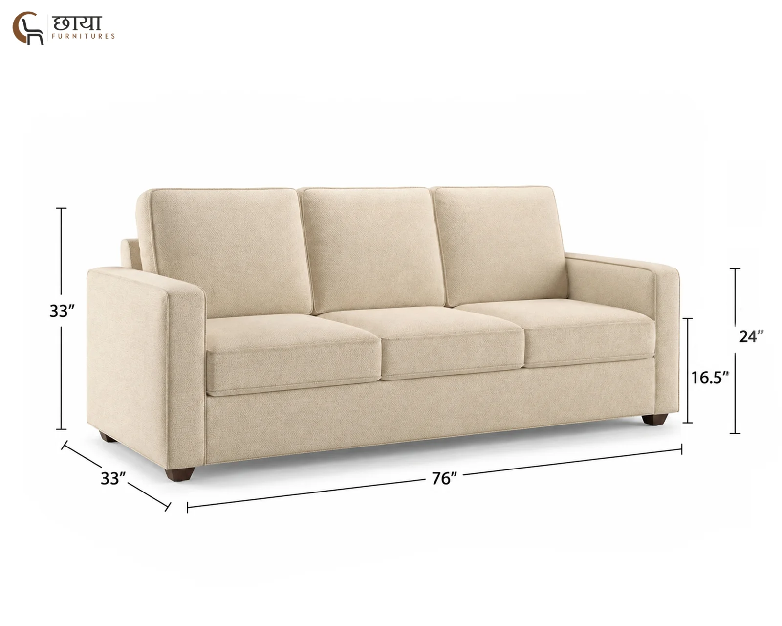 Cairo 3 Seater Fabric Sofa (Cream) — dim 3