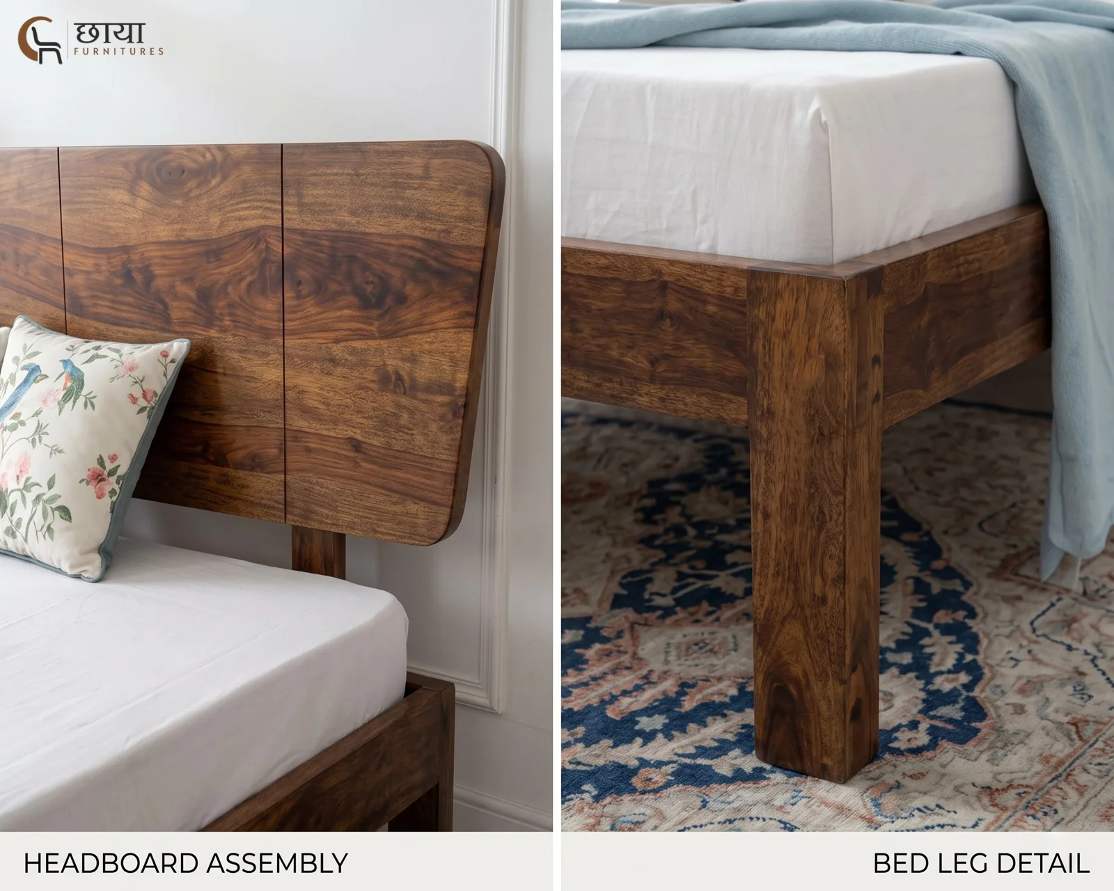 Veer Sheesham Wood Bed Without Storage (Queen Size, Honey Finish) — 8