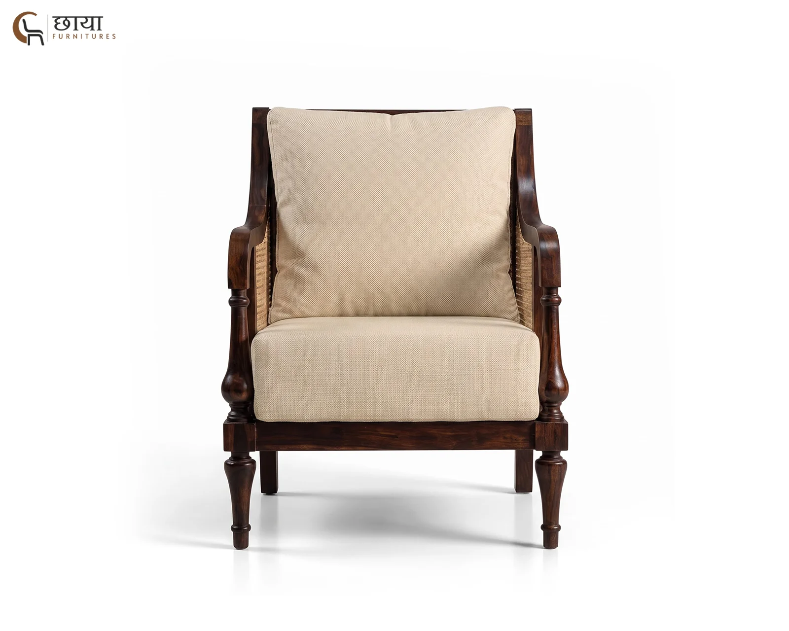 Meher Single Seater Wooden Sofa (Walnut Finish) — 1