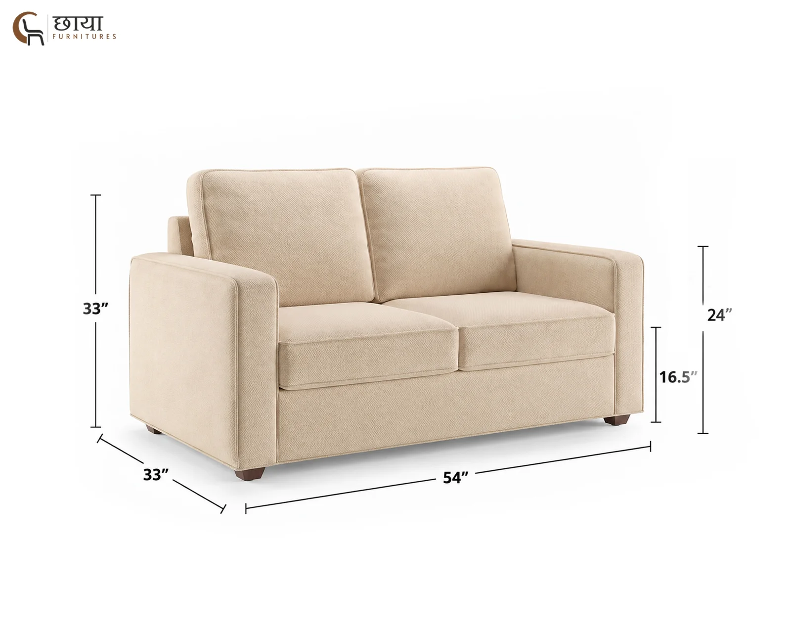 Cairo 2 Seater Fabric Sofa (Cream) — dim 2