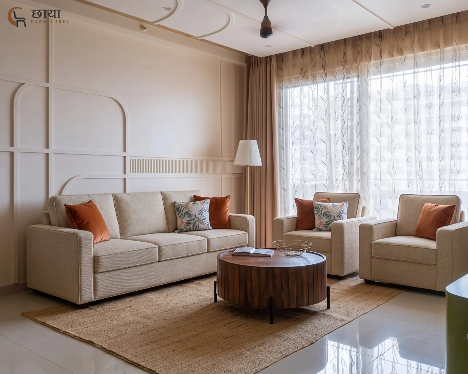 Cairo 3+1+1 Fabric Sofa (Cream) — front