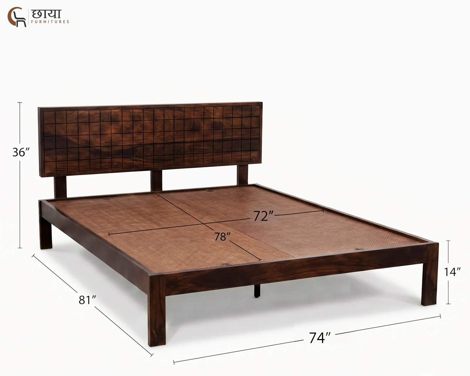 Denver Sheesham Wood Bed Without Storage (King Size, Walnut Finish) — king (2)