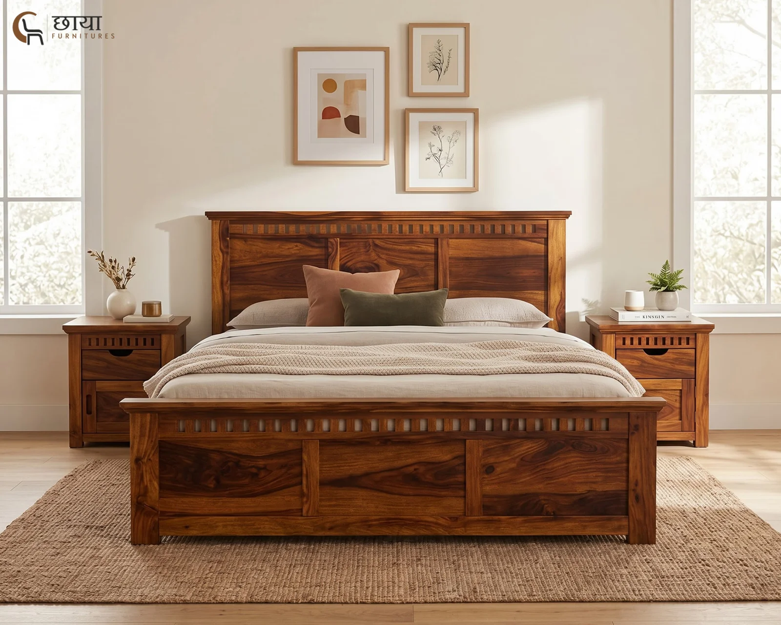 Manasa Sheesham Wood Bed With Drawer Storage (Queen Size, Honey Finish) — 20