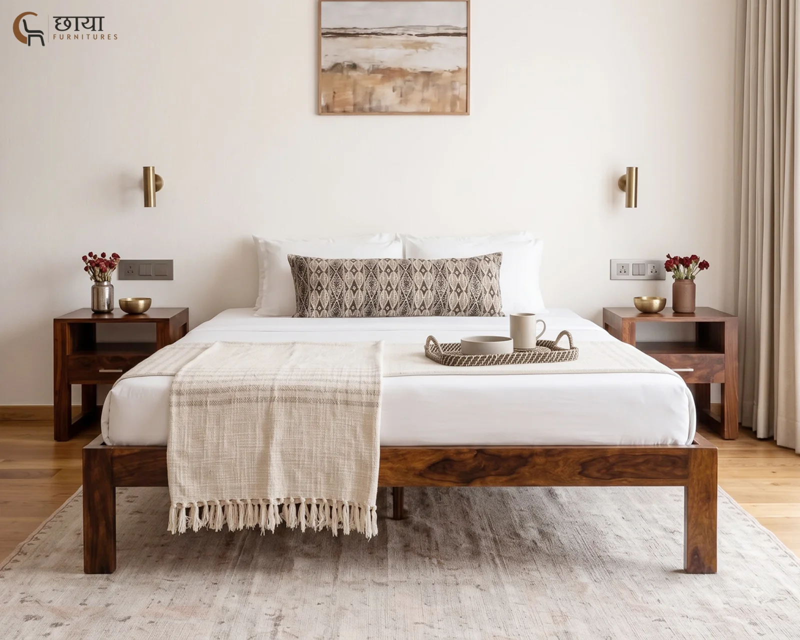 Yara Sheesham Wood Bed Without Storage (King Size, Honey Finish) — 9