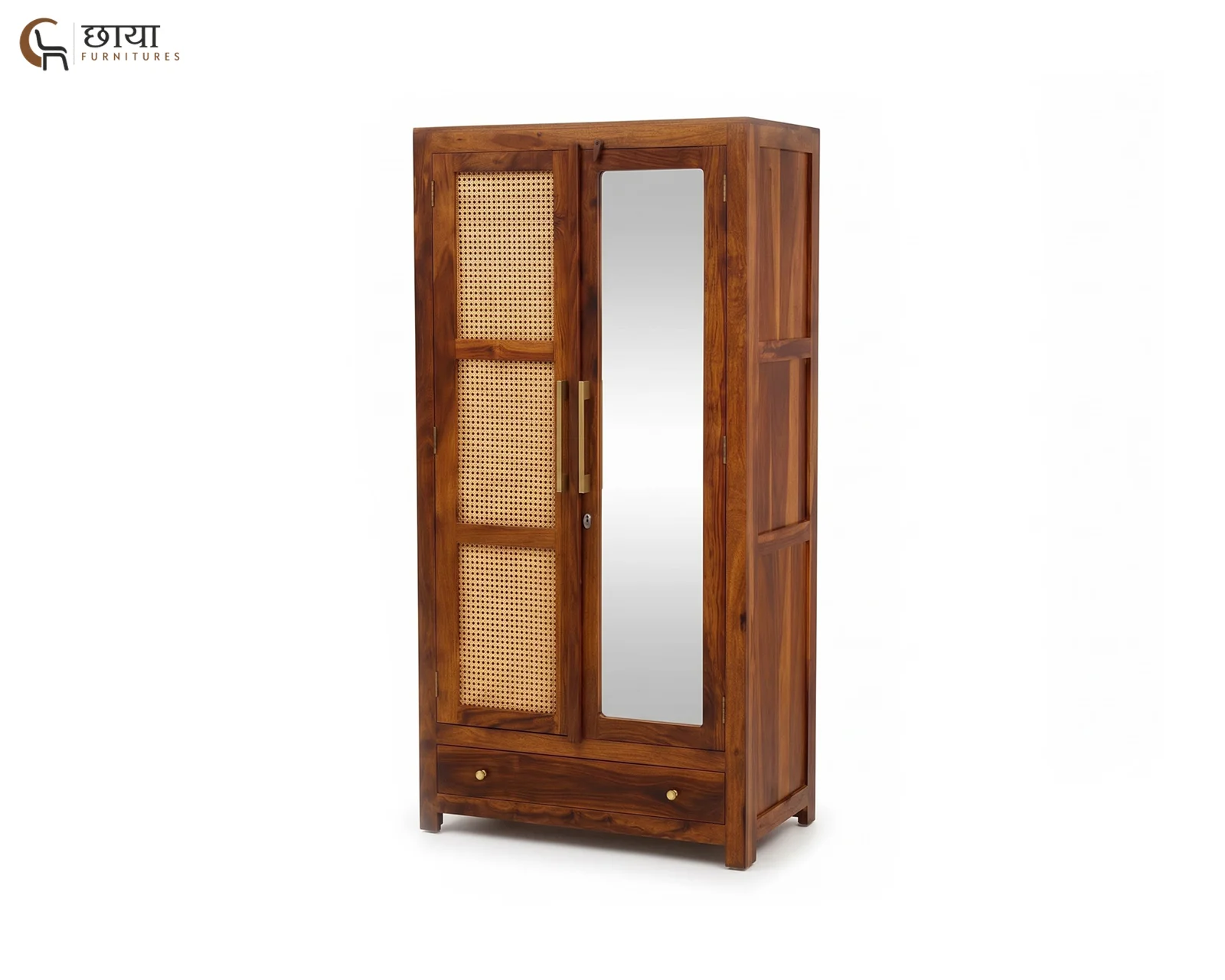 Rabel 2 Door Wardrobe With Mirror (Honey Finish) — 7