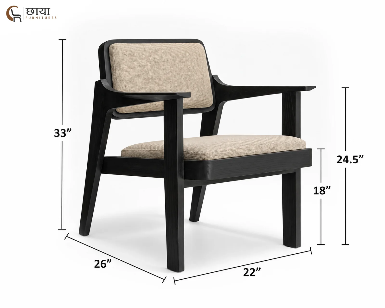 Saul Arm Chair (Black Finish, Cream) — dim 2