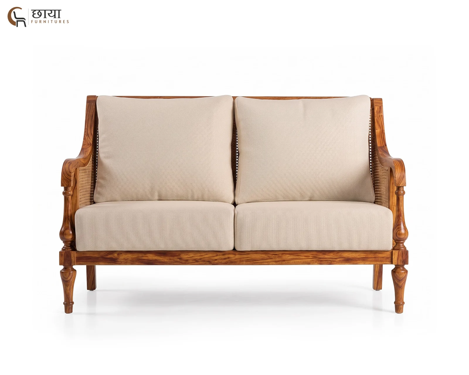 Meher 2 Seater Wooden Sofa (Honey Finish) — 9