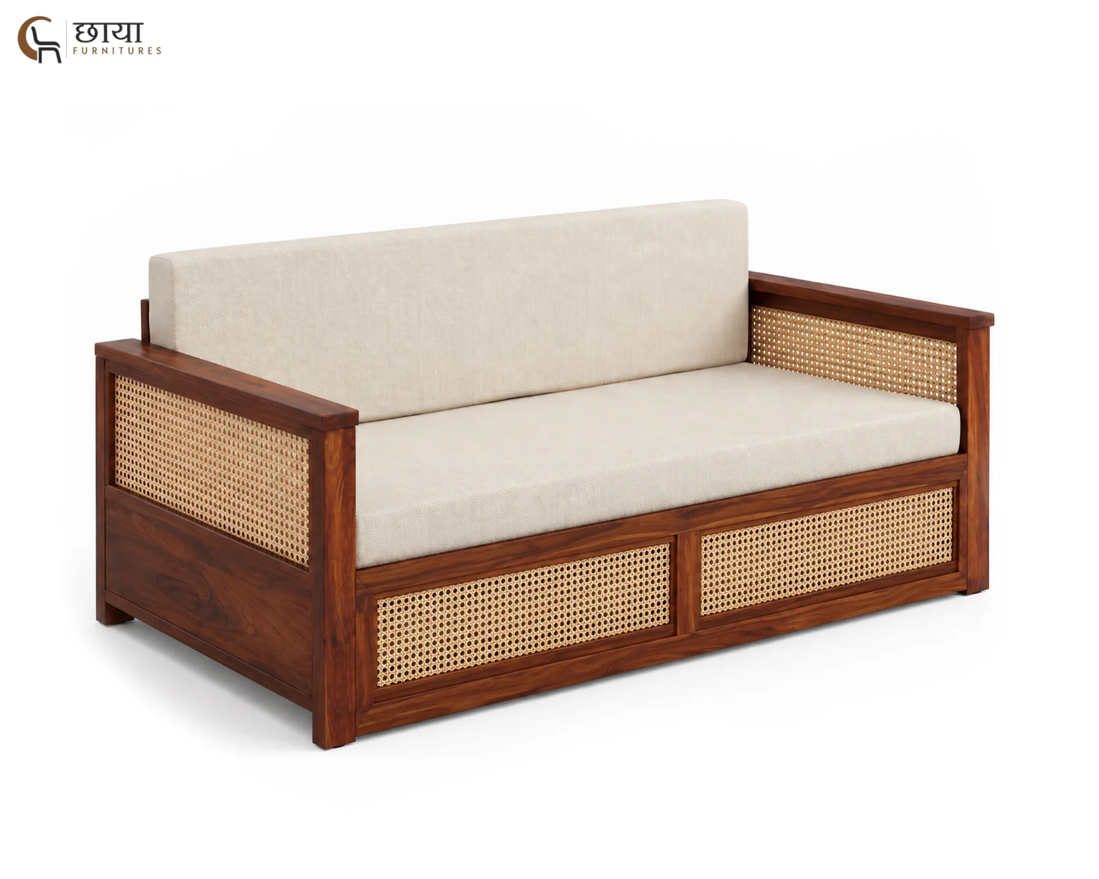Marshal Wooden Sofa Cum Bed (Queen Size, Honey Finish) — 4