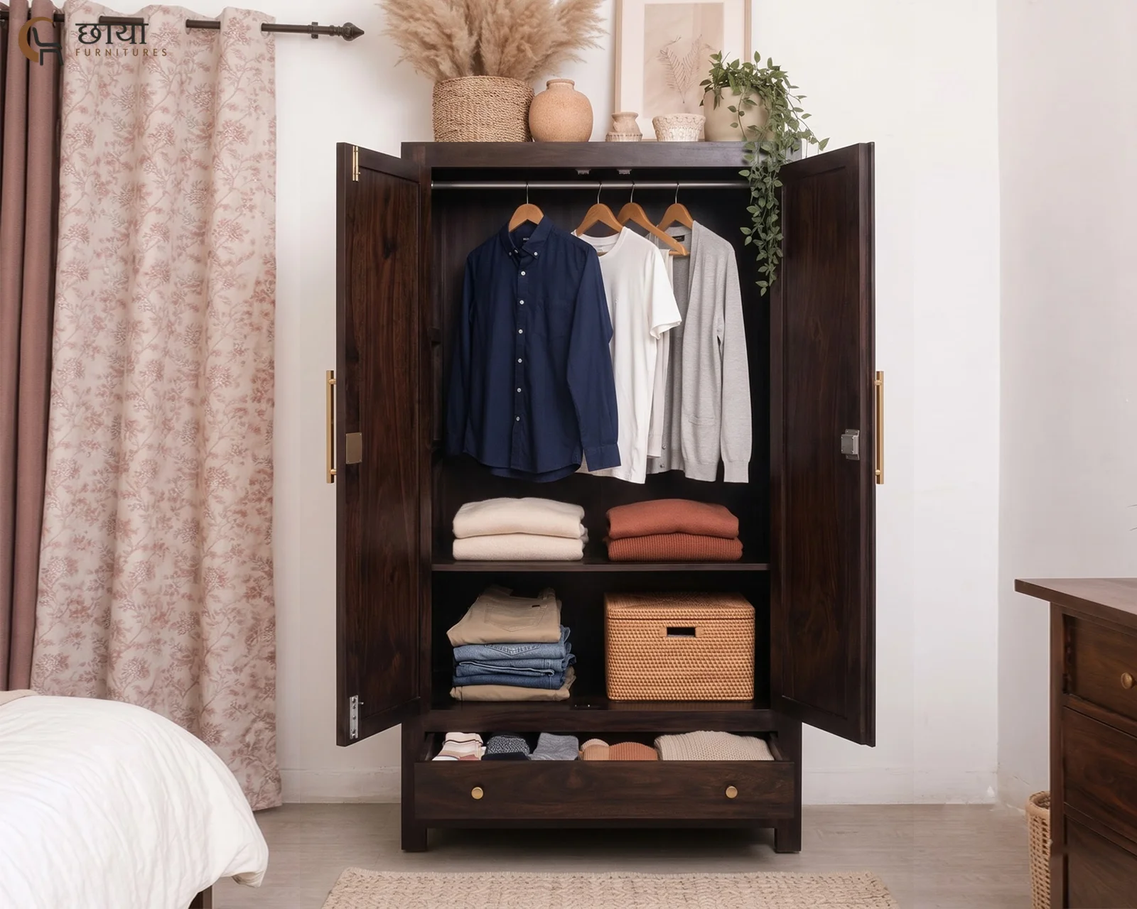 Rabel 2 Door Wardrobe (Walnut Finish) — 12