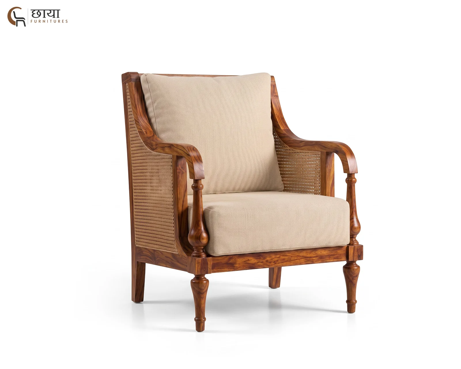 Meher Single Seater Wooden Sofa (Honey Finish) — 5