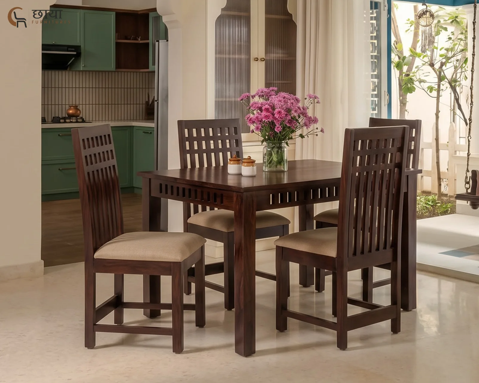 Haven 4 Seater Dining Table Set (Walnut Finish) — front (1)
