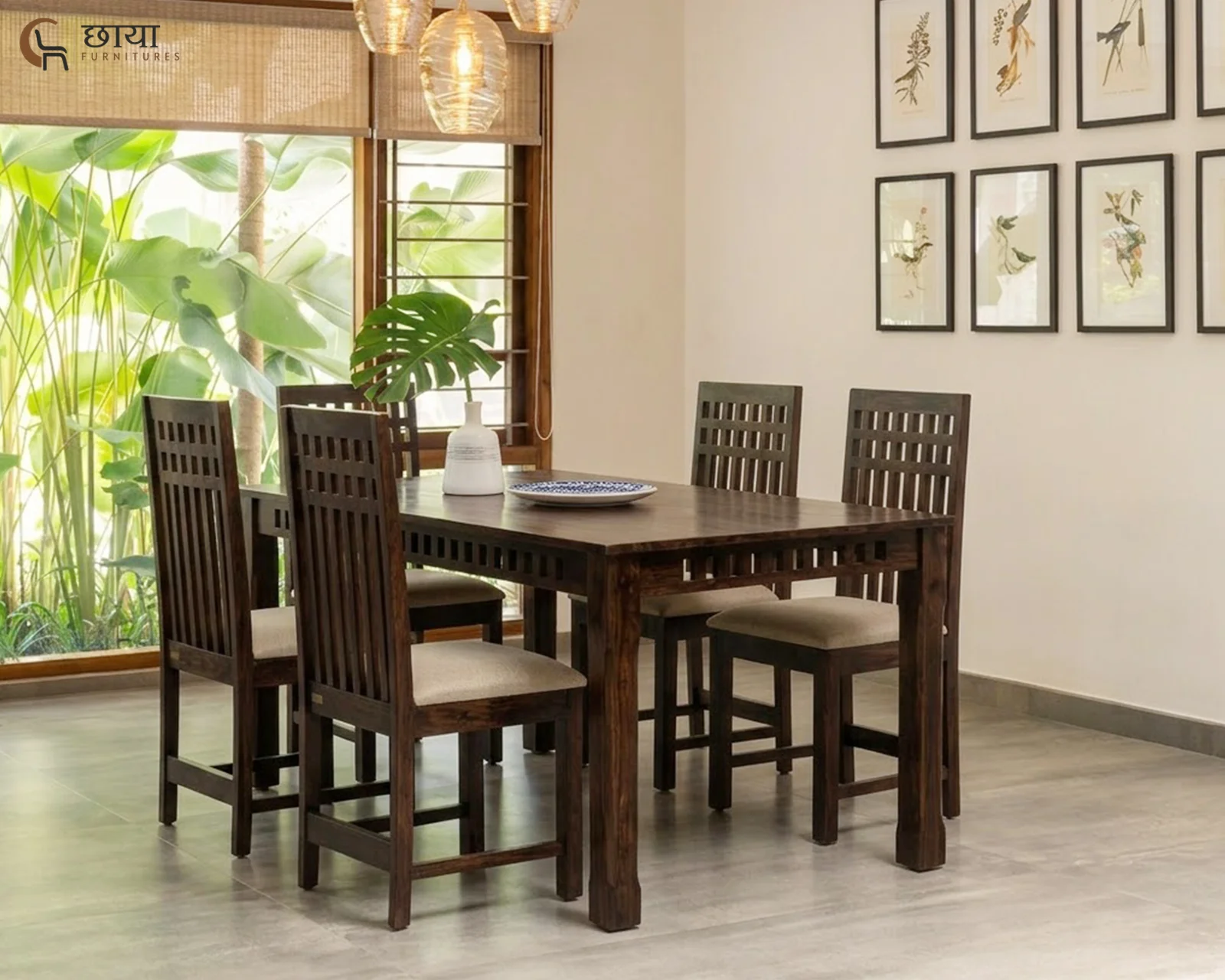 Haven 6 Seater Dining Table Set (Walnut Finish) — 2