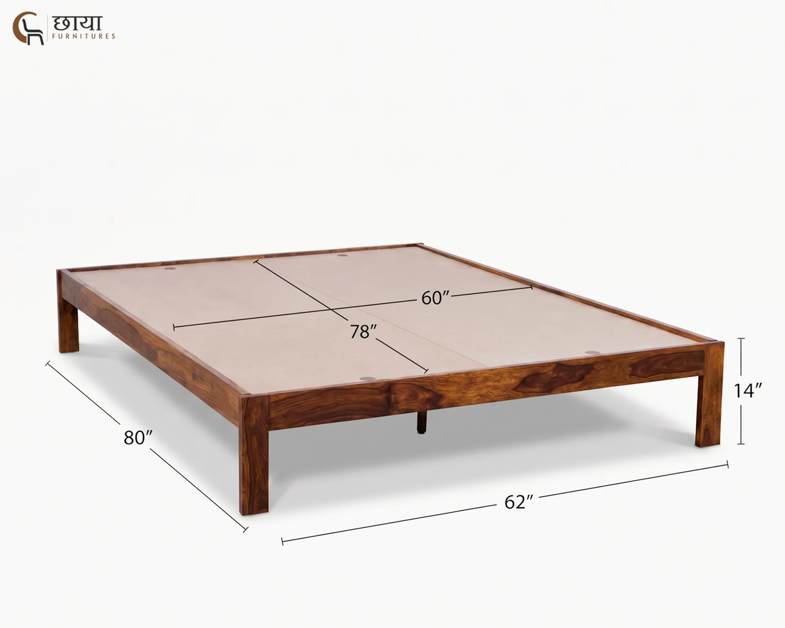 Yara Sheesham Wood Bed Without Storage (Queen Size, Honey Finish) — queen (1)