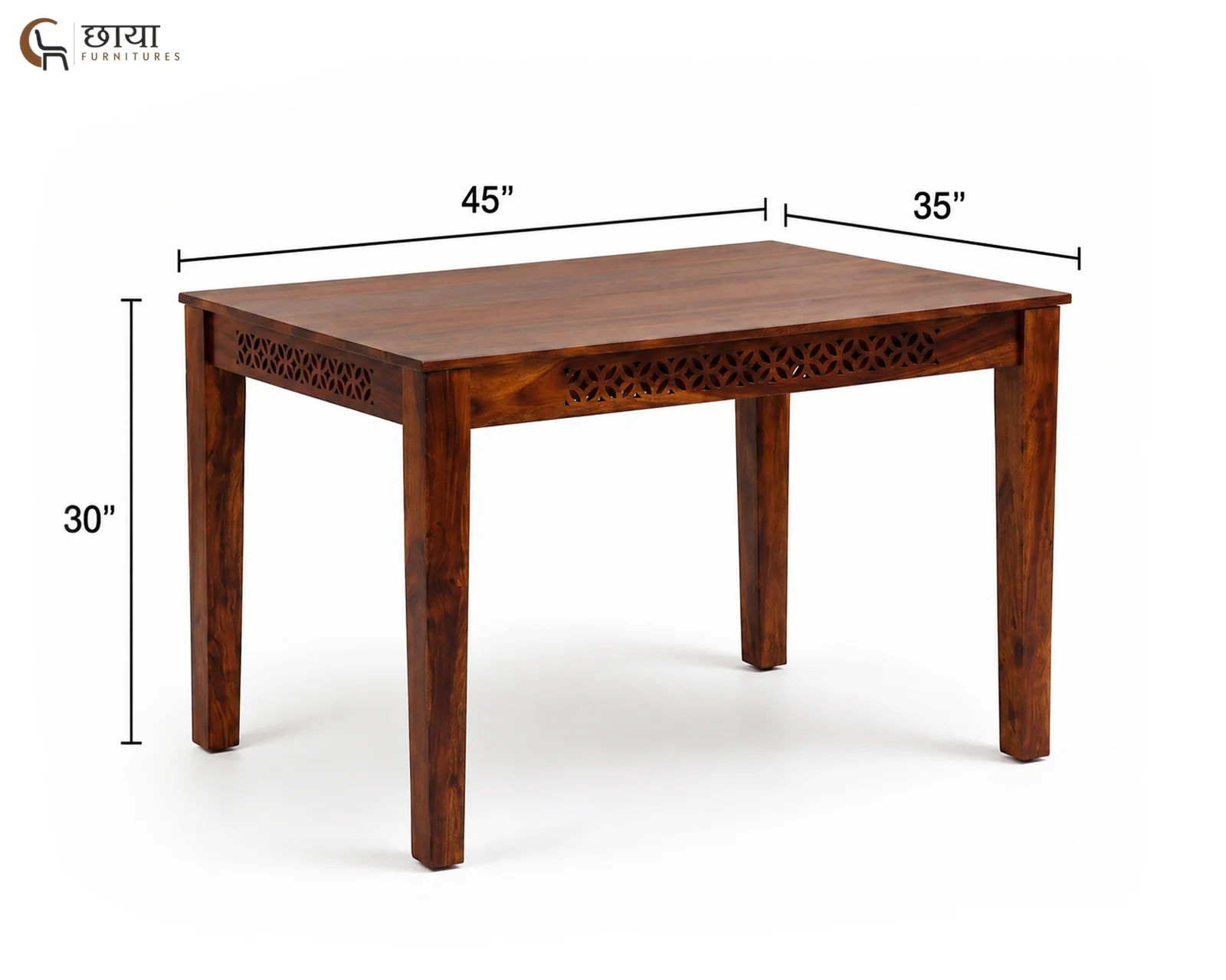 Luxe 4 Seater Dining Table Set With Bench (Honey Finish) — 55