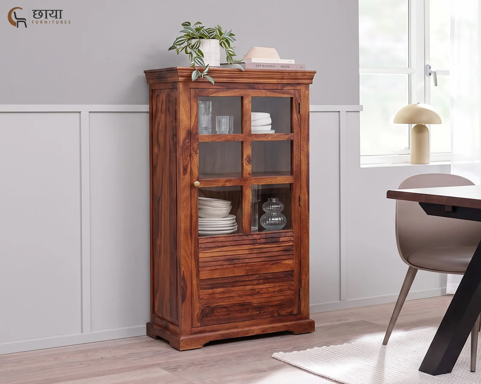 Steve Sheesham Wood Kitchen Cabinet (Honey Finish) — 16