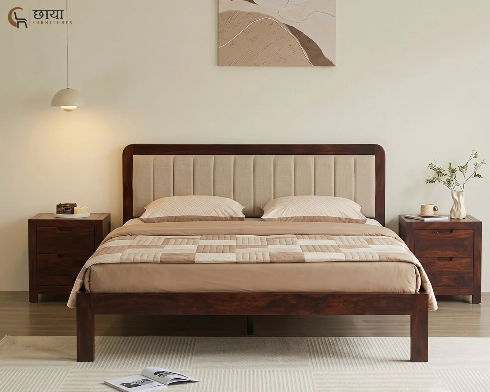 Lydia Sheesham Wood Bed Without Storage (King Size, Walnut Finish) — 13