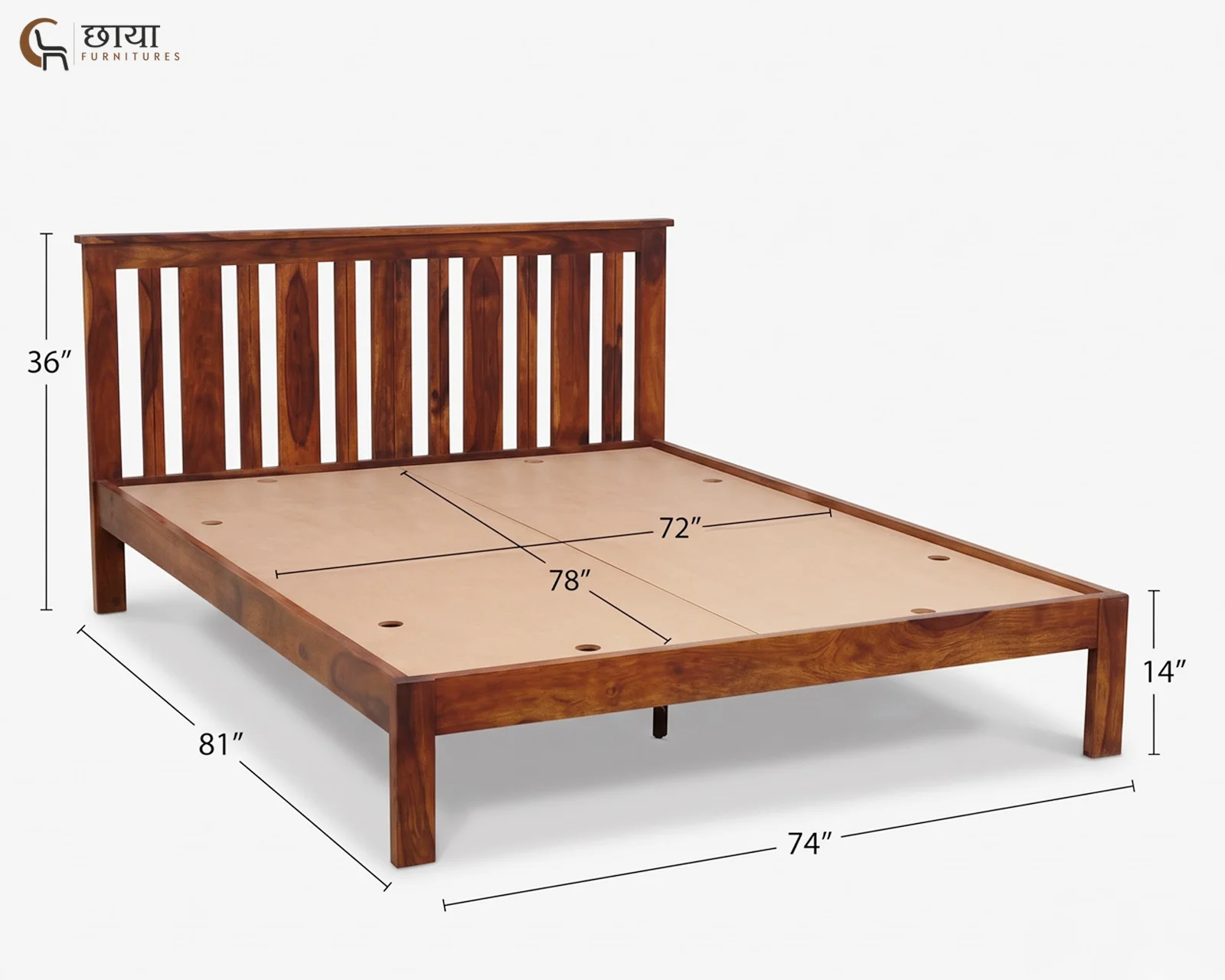 Magnus Sheesham Wood Bed Without Storage (King Size, Honey Finish) — king (2)