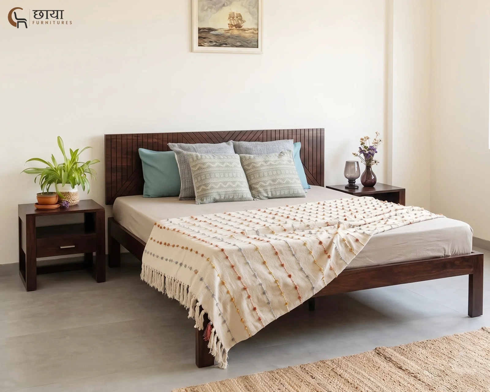 Jonas Sheesham Wood Bed Without Storage (King Size, Walnut Finish) — 10