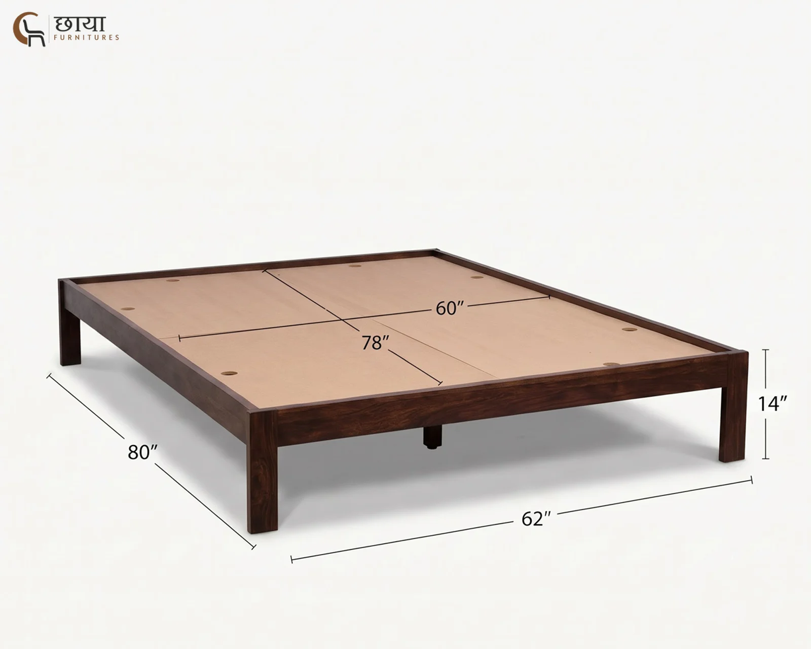 Yara Sheesham Wood Bed Without Storage (Queen Size, Walnut Finish) — queen (2)