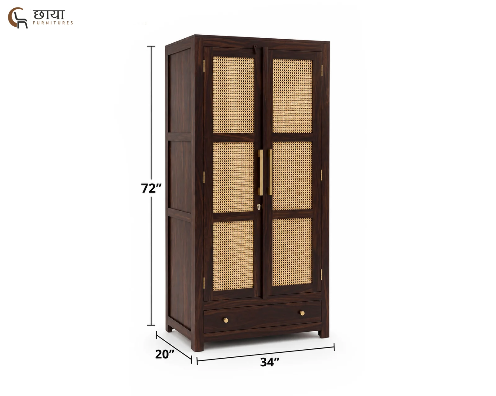 Rabel 2 Door Wardrobe (Walnut Finish) — dim 3