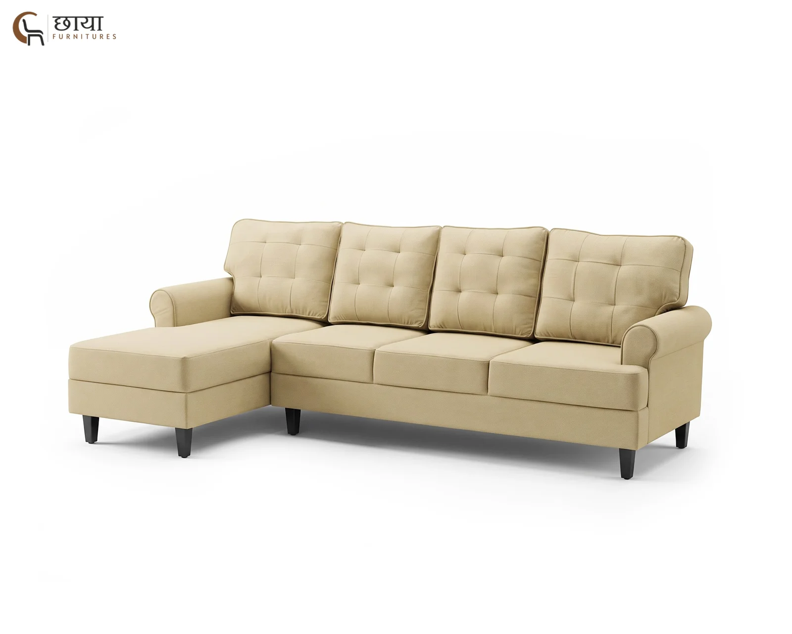 Aster L Shape Left Aligned Fabric Sofa (Cream) — 6