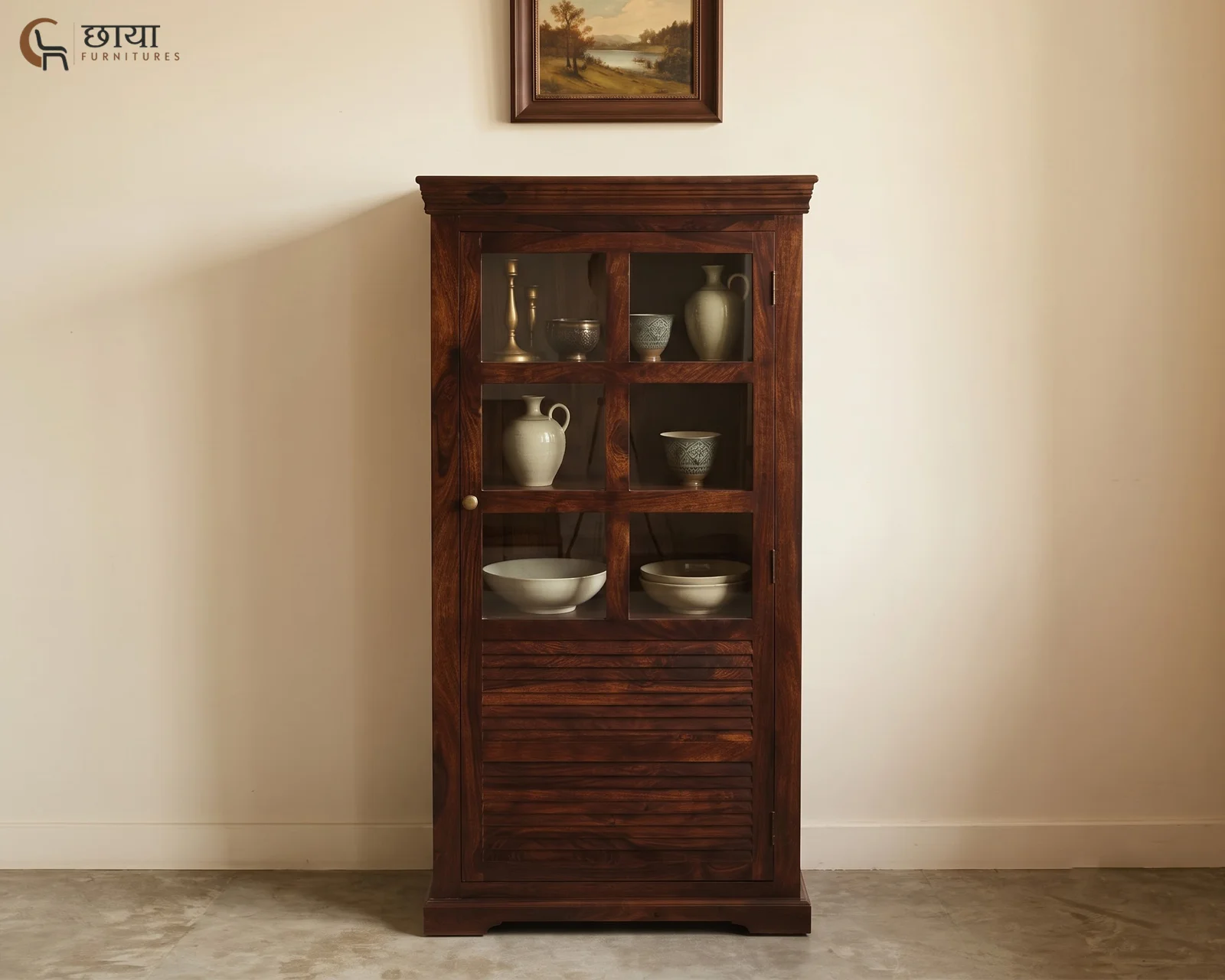 Steve Sheesham Wood Kitchen Cabinet (Walnut Finish) — 14