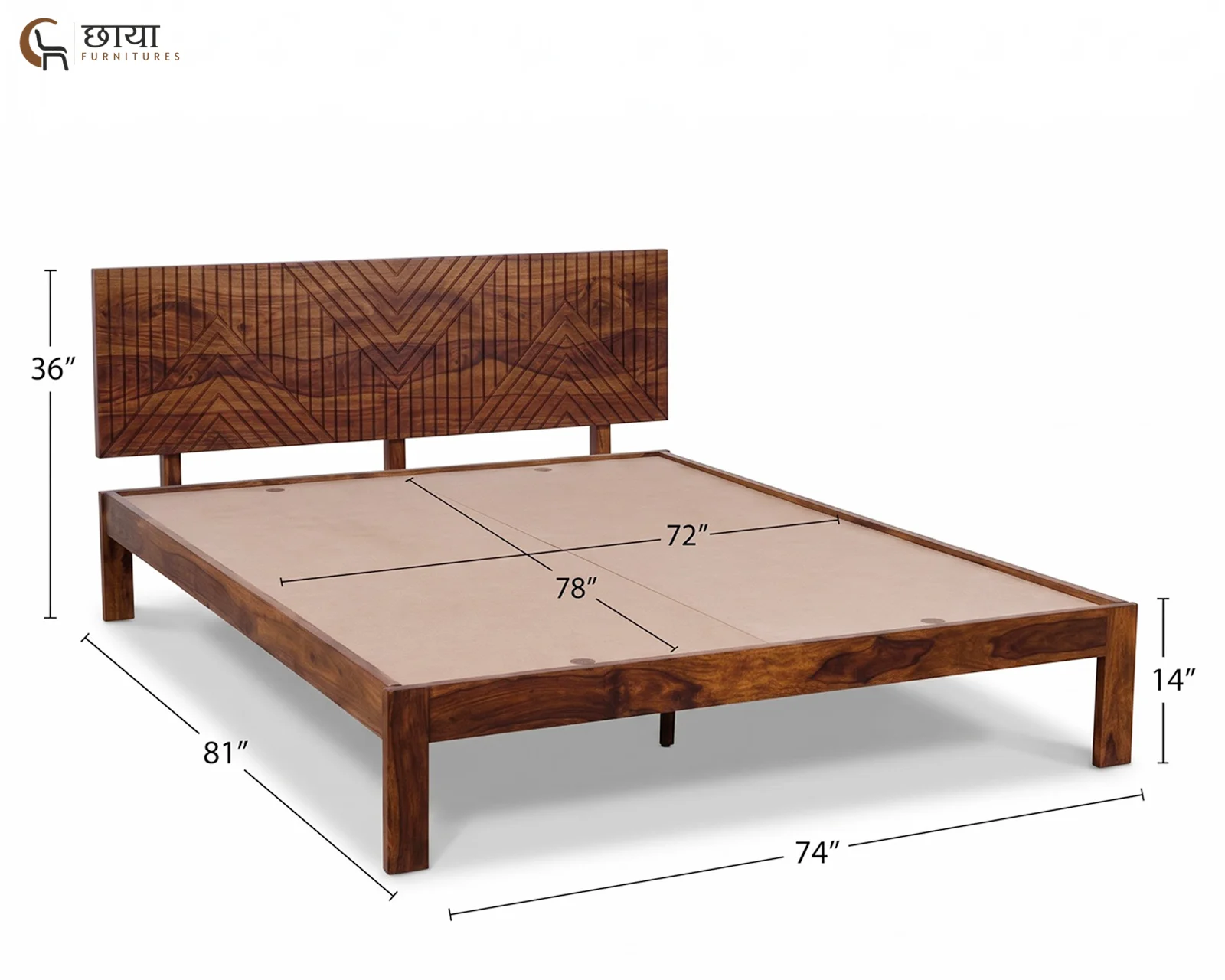 Jonas Sheesham Wood Bed Without Storage (King Size, Honey Finish) — king (1)