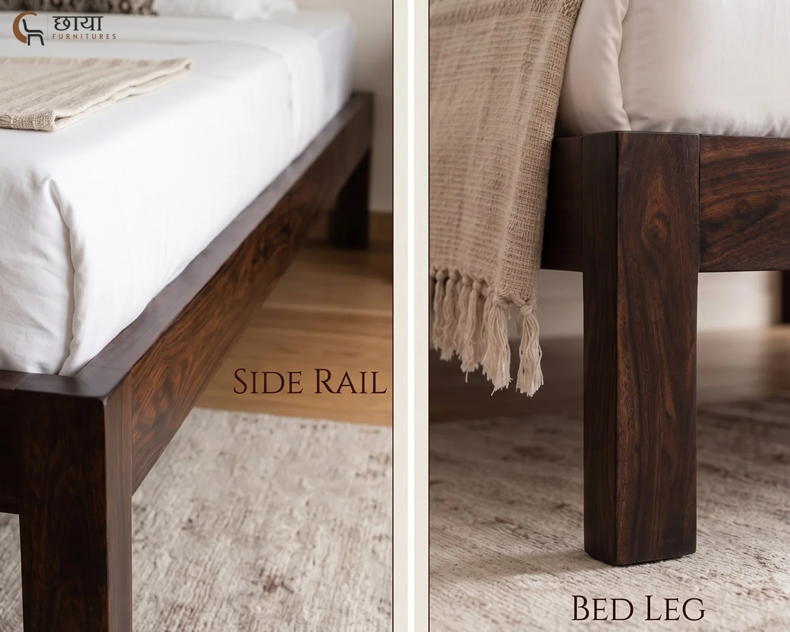 Yara Sheesham Wood Bed Without Storage (King Size, Walnut Finish) — 13
