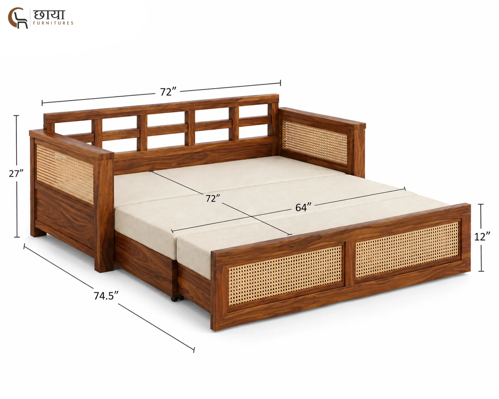 Marshal Wooden Sofa Cum Bed (King Size, Honey Finish) — King size (5)