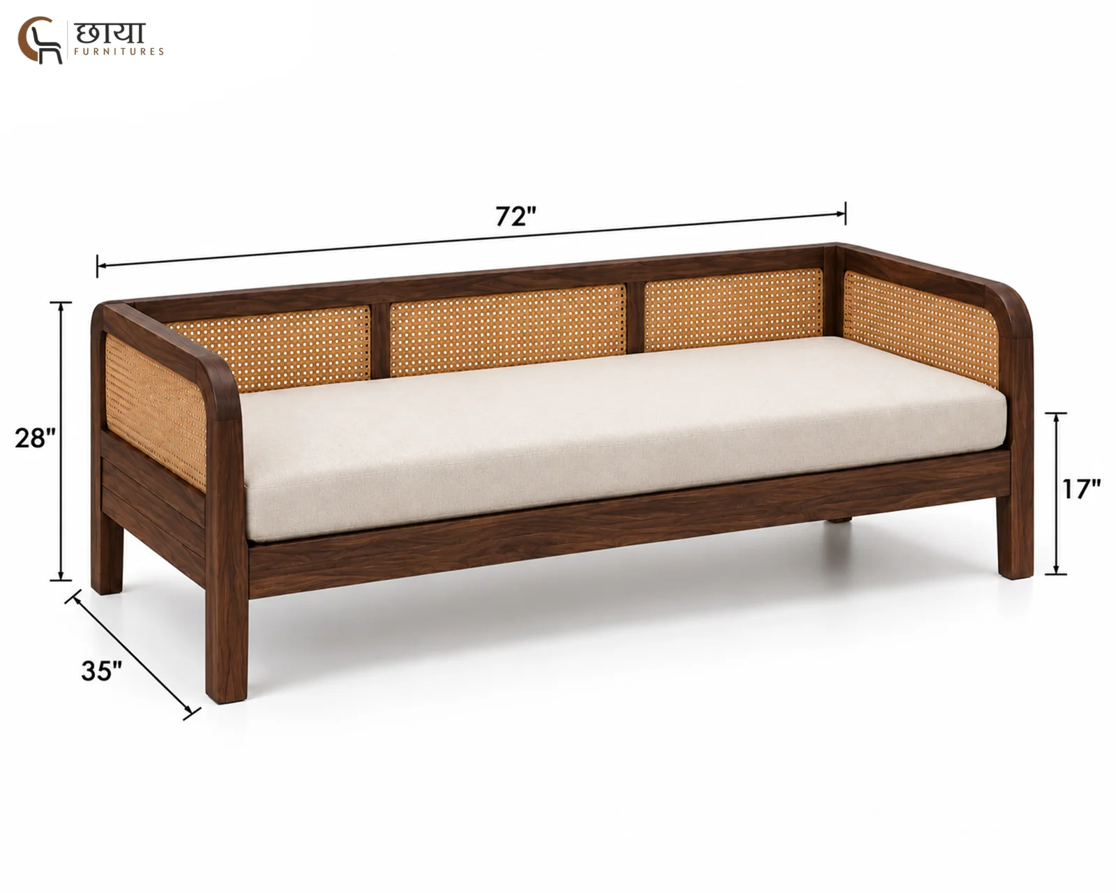 Rickon Sheesham Wood Diwan (Walnut Finish) — dim 21