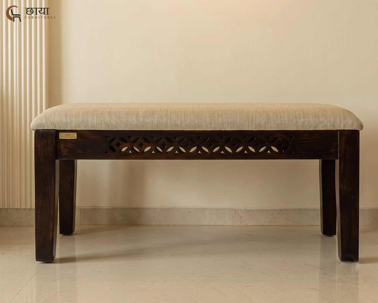 Luxe 4 Seater Dining Table Set With Bench (Walnut Finish) — front