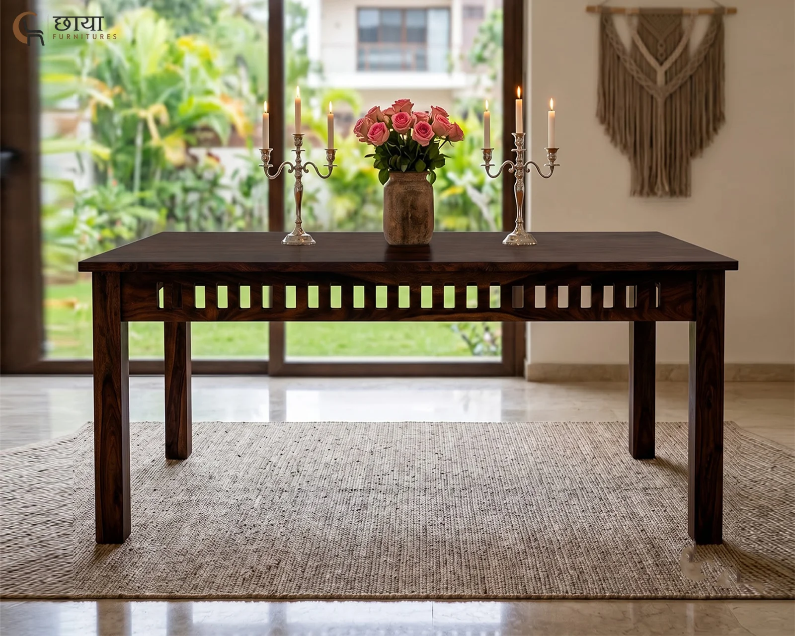 Haven 6 Seater Dining Table (Walnut Finish) — 2