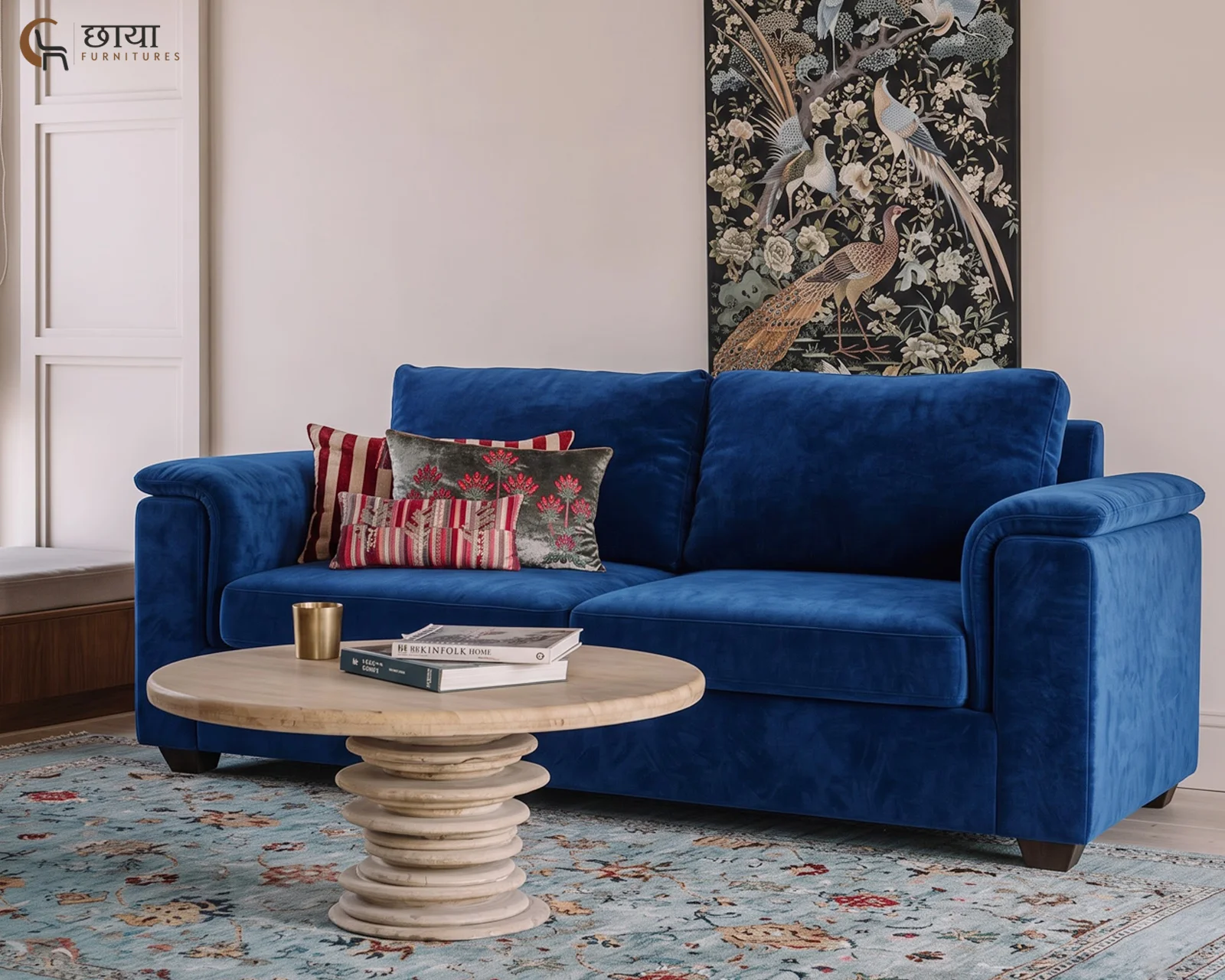 Liora 3 Seater Fabric Sofa (Blue Velvet) — 7
