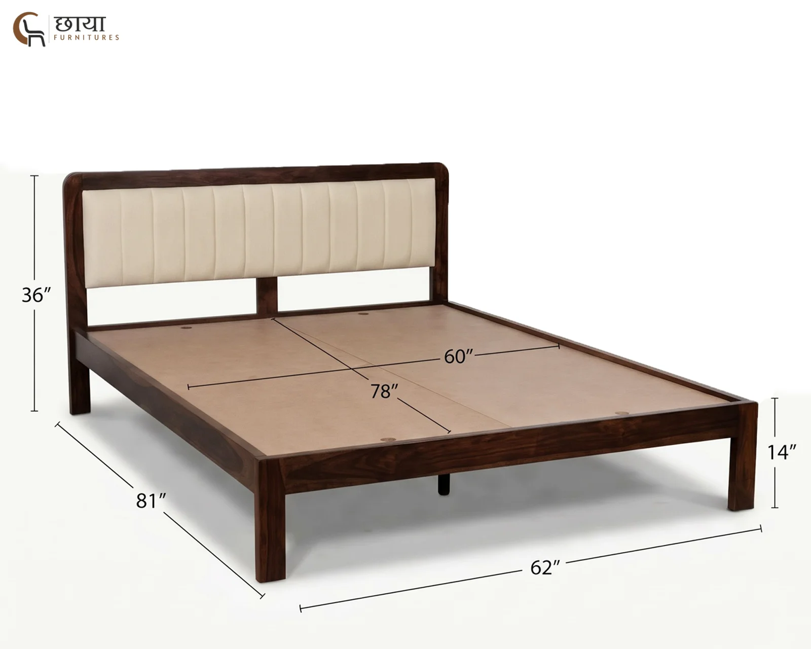 Lydia Sheesham Wood Bed Without Storage (Queen Size, Walnut Finish) — queen (2)