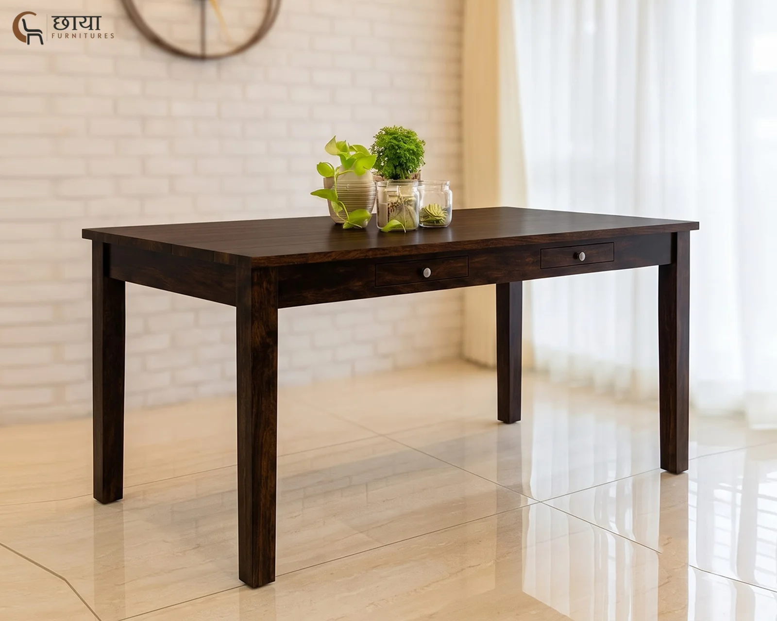 Riwaaz 6 Seater Dining Table Set (Walnut Finish) — 205