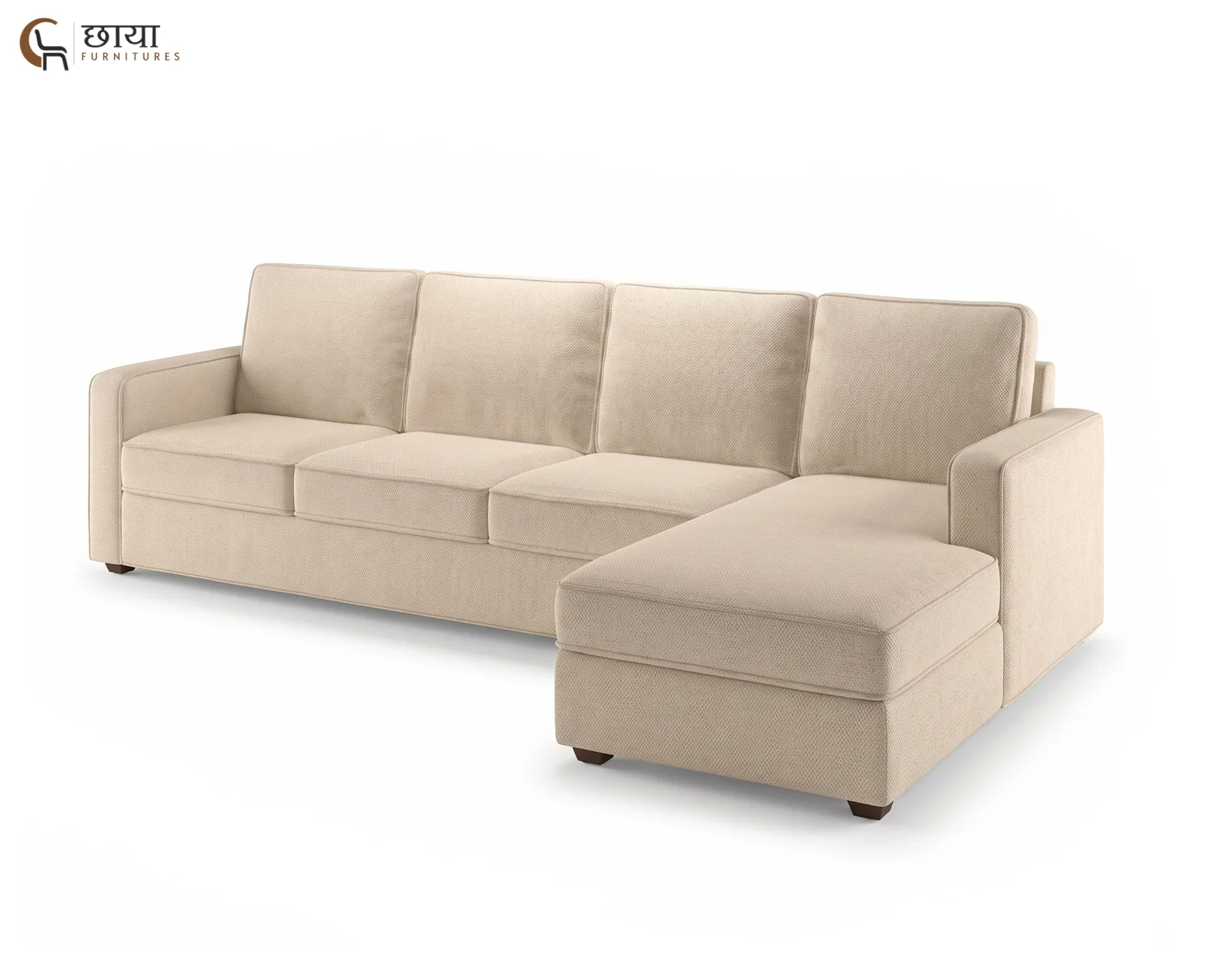 Cairo L Shape Right Aligned Fabric Sofa (Cream) — 1